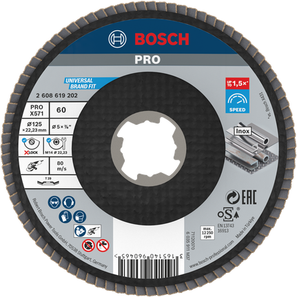 จานขัด Bosch PRO X571 125mm G60 X-Lock สำหรับโลหะ.