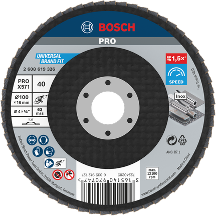 จานขัด Bosch PRO X571 100 mm G40 สำหรับโลหะ.
