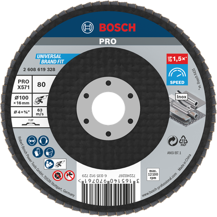 จานขัด Bosch PRO X571 100 มม. G80 สำหรับโลหะ.