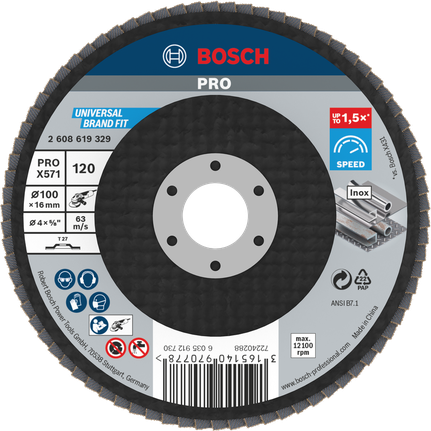 จานขัด Bosch PRO X571 เส้นผ่านศูนย์กลาง 100 มม. เบอร์ 120.
