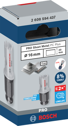 ดอกเจาะคว้าน PRO Sheet Metal PC Plus, 16 มม. ใบเลื่อยเจาะรูสำหรับแผ่นโลหะ Bosch PRO 16 มม.