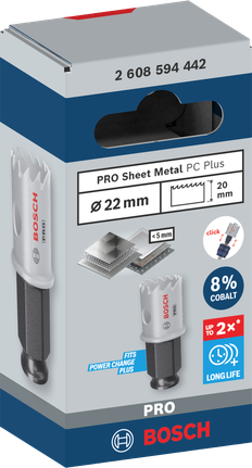 ดอกเจาะคว้าน PRO Sheet Metal PC Plus, 22 มม. ใบเลื่อยเจาะรู Bosch PRO Sheet Metal PC Plus ขนาด 22 มม.