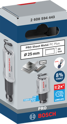 ดอกเจาะคว้าน PRO Sheet Metal PC Plus, 25 มม. เครื่องเจาะแผ่นโลหะ Bosch PRO ขนาด 25 มม.