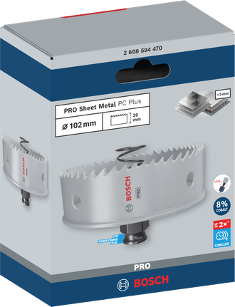 ดอกเจาะคว้าน PRO Sheet Metal PC Plus, 102 มม. ใบเลื่อยเจาะรูสำหรับแผ่นโลหะ Bosch PRO 102 มม.