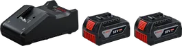ชุดสตาร์ทแบตเตอรี่ Bosch 18V พร้อมเครื่องชาร์จและแบตเตอรี่ 4Ah สองก้อน.