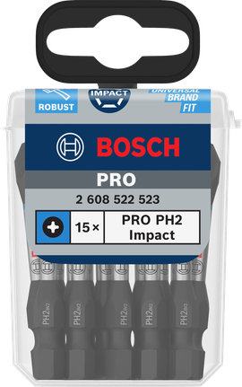ดอกไขควงกระแทก PRO Phillips, PH2, 55 มม., 15 ชิ้น ดอกสว่านกระแทก Bosch PRO PH2 15 ชิ้น.