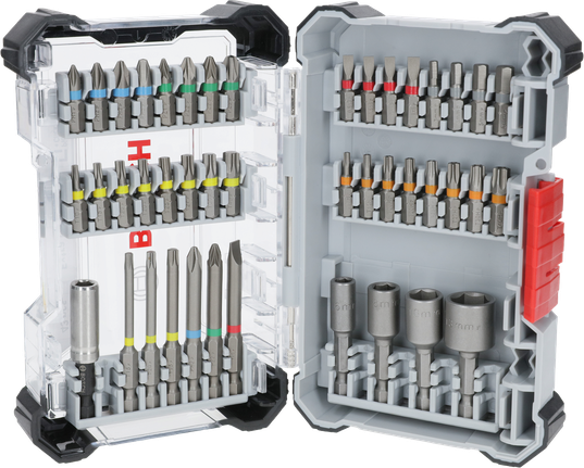 ชุดดอกไขควง Extra Hard, การแสดงผล, 43 ชิ้น ชุดไขควง Bosch Extra Hard 43 ชิ้น บรรจุในกล่องจัดแสดง.