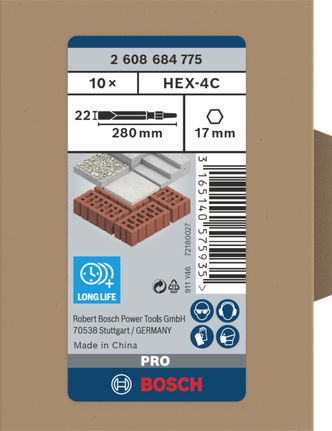 Bosch PRO HEX ดอกสกัดแบน 17 มม. 280 มม. 10 ชิ้น.
