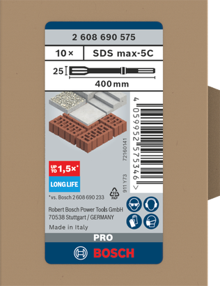 PRO SDS max-5C Set ชุดสิ่วแบน Bosch SDS max-5C 25×400 มม.