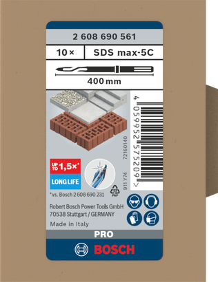 ชุดสิ่วแหลม Bosch PRO SDS max-5C 400 มม. 10 ชิ้น