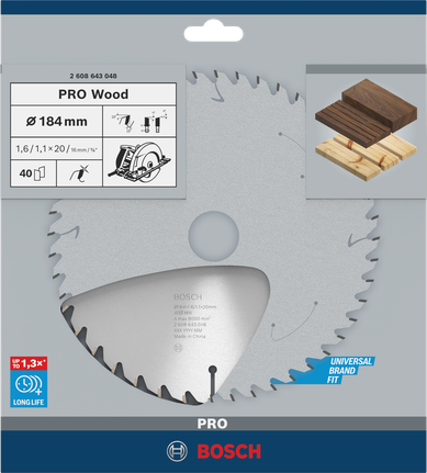 ใบเลื่อยวงเดือน PRO Wood, 184 x 1.6 x 20 มม. ใบเลื่อยวงเดือน PRO Wood, 184 x 1.6 x 20 มม.