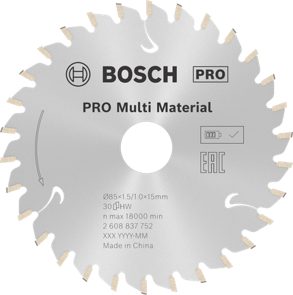 ใบเลื่อยวงเดือนไร้สาย Bosch PRO Multi Material 85 มม.