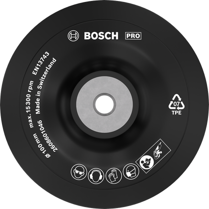 แผ่นรอง Bosch PRO Backing Pad แบบนุ่ม 100 มม. สำหรับเครื่องเจียรไฟฟ้า.