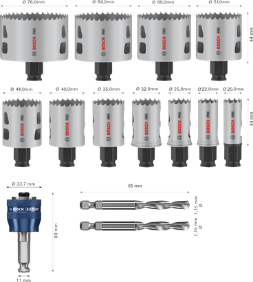 ชุดเลื่อยเจาะรู Bosch PRO Multi Material PC Plus 14 ชิ้น.