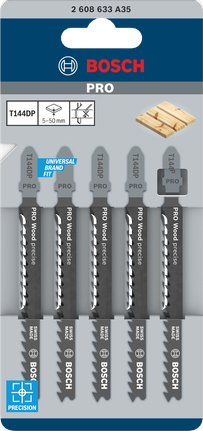 ใบเลื่อยจิ๊กซอว์ Bosch PRO Wood precise T144DP 100 มม. 5 ชิ้น.
