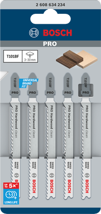 ใบเลื่อยจิ๊กซอว์ Bosch PRO Hardwood clean T101BF 100 มม. 5 ชิ้น.