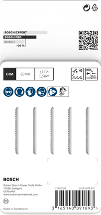 ใบเลื่อยจิ๊กซอว์ Bosch PRO Metal curve T118EOF 83มม. 5ชิ้น.