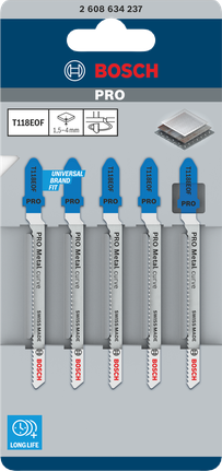 ใบเลื่อยจิ๊กซอว์ Bosch PRO Metal curve T118EOF ขนาด 83 มม. 5 ชิ้น.