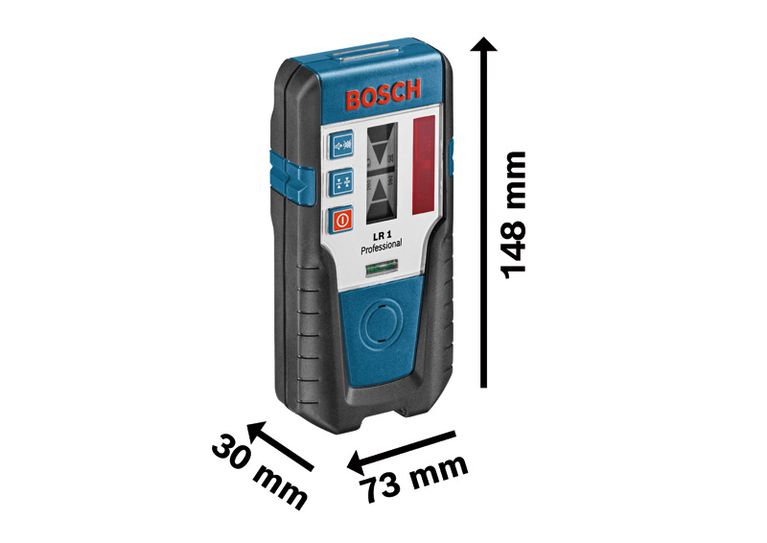 ตัวรับเลเซอร์ Bosch LR 1 พร้อมขนาดที่แสดงไว้.