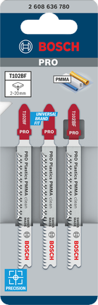 ใบเลื่อยจิ๊กซอว์ Bosch PRO Plastics PMMA clean T102BF 3/8″ แพ็ค 3 ใบ.