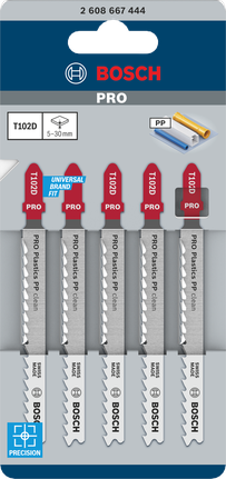 ใบเลื่อยจิ๊กซอว์ Bosch PRO Plastics PP clean T102D 100มม. 5ชิ้น.