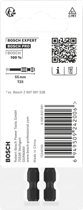 ดอกไขควงกระแทก PRO Torx, T25, 55 มม., 2 ชิ้น ดอกสว่านกระแทก Bosch PRO Torx T25 ขนาด 55 มม. แพ็ค 2 ดอก
