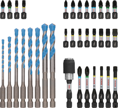 ชุดจอแสดงผล Bosch PRO Impact Mixed Set พร้อมดอกสว่านและสกรู 35 ชิ้น.