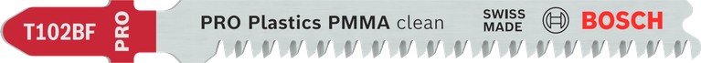 ใบเลื่อยจิ๊กซอว์ Bosch T102BF สำหรับการตัดพลาสติก PMMA อย่างเรียบร้อย.