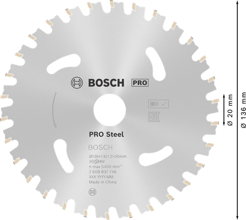 ใบเลื่อยวงเดือนไร้สาย Bosch PRO Steel 136มม.