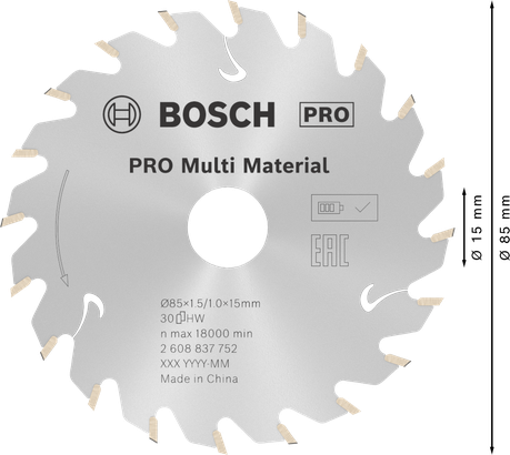 PRO Multi Material cordless ใบเลื่อยวงเดือน Bosch PRO Multi Material ขนาด 85มม.