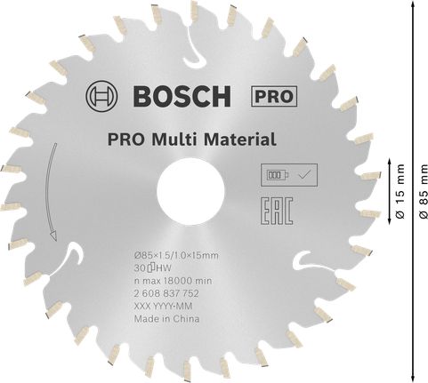 ใบเลื่อยวงเดือน Bosch PRO Multi Material เส้นผ่านศูนย์กลาง 85 มม.