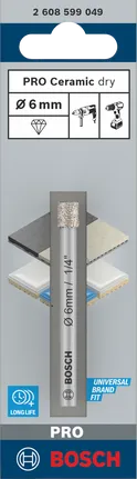 ดอกสว่านเจาะเซรามิกแห้ง Bosch PRO ขนาด 6 มม.