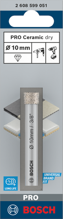 ดอกสว่าน Bosch PRO Ceramic แบบแห้ง 10 มม. 3/8 นิ้ว.