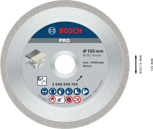 ใบตัดเพชรเซรามิก Bosch PRO ขนาด 105 มม. สำหรับตัดกระเบื้อง.