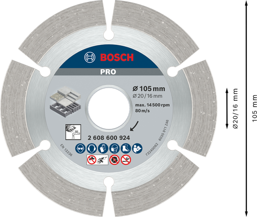 ใบตัดเพชรคอนกรีต Bosch PRO ขนาด 105 มม.