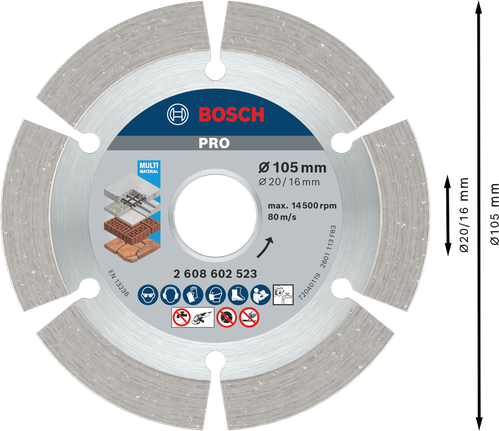 ใบตัดเพชร Bosch PRO Multi Material ขนาด 105x20/16 มม.