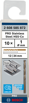 เกลียวดอกสว่าน PRO Stainless Steel HSS-Co 1 x 12 x 34 มม. 10 ชิ้น เกลียวดอกสว่าน PRO Stainless Steel HSS-Co 1 x 12 x 34 มม. 10 ชิ้น