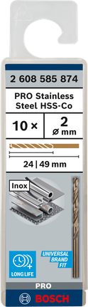 เกลียวดอกสว่าน PRO Stainless Steel HSS-Co 2 x 24 x 49 มม. 10 ชิ้น เกลียวดอกสว่าน PRO Stainless Steel HSS-Co 2 x 24 x 49 มม. 10 ชิ้น