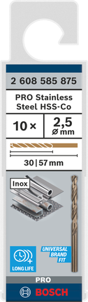 ชุดดอกสว่าน Bosch PRO สแตนเลสสตีล HSS-Co ขนาด 2.5 มม.