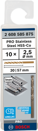 เกลียวดอกสว่าน PRO Stainless Steel HSS-Co 2 x 30 x 57 มม. 10 ชิ้น เกลียวดอกสว่าน PRO Stainless Steel HSS-Co 2 x 30 x 57 มม. 10 ชิ้น