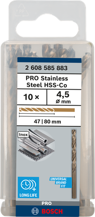 เกลียวดอกสว่าน PRO Stainless Steel HSS-Co 4.5 x 47 x 80 มม. 10 ชิ้น เกลียวดอกสว่าน PRO Stainless Steel HSS-Co 4.5 x 47 x 80 มม. 10 ชิ้น