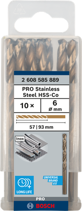 เกลียวดอกสว่าน PRO Stainless Steel HSS-Co 6 x 57 x 93 มม. 10 ชิ้น เกลียวดอกสว่าน PRO Stainless Steel HSS-Co 6 x 57 x 93 มม. 10 ชิ้น