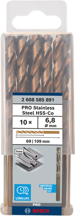 เกลียวดอกสว่าน PRO Stainless Steel HSS-Co 6.8 x 69 x 109 มม. 10 ชิ้น เกลียวดอกสว่าน PRO Stainless Steel HSS-Co 6.8 x 69 x 109 มม. 10 ชิ้น