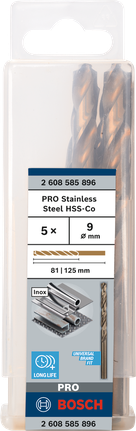 เกลียวดอกสว่าน PRO Stainless Steel HSS-Co 9 x 81 x 125 มม. 5 ชิ้น เกลียวดอกสว่าน PRO Stainless Steel HSS-Co 9 x 81 x 125 มม. 5 ชิ้น