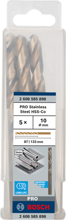เกลียวดอกสว่าน PRO Stainless Steel HSS-Co 10 x 87 x 133 มม. 5 ชิ้น เกลียวดอกสว่าน PRO Stainless Steel HSS-Co 10 x 87 x 133 มม. 5 ชิ้น