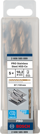 เกลียวดอกสว่าน PRO Stainless Steel HSS-Co 10.2 x 87 x 133 มม. 5 ชิ้น เกลียวดอกสว่าน PRO Stainless Steel HSS-Co 10.2 x 87 x 133 มม. 5 ชิ้น