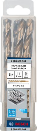เกลียวดอกสว่าน PRO Stainless Steel HSS-Co 11 x 94 x 142 มม. 5 ชิ้น เกลียวดอกสว่าน PRO Stainless Steel HSS-Co 11 x 94 x 142 มม. 5 ชิ้น