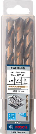 เกลียวดอกสว่าน PRO Stainless Steel HSS-Co 12.5 x 101 x 151 มม. 5 ชิ้น เกลียวดอกสว่าน PRO Stainless Steel HSS-Co 12.5 x 101 x 151 มม. 5 ชิ้น