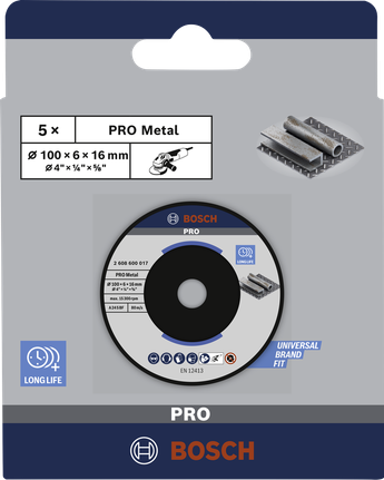 แผ่นเจียรโลหะ Bosch PRO ขนาด 100 x 6 x 16 มม. แพ็ค 5 ชิ้น