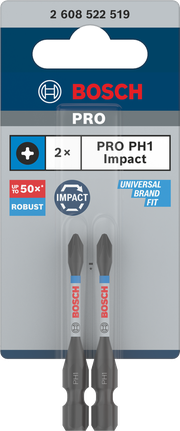 ดอกไขควงกระแทก PRO Phillips, PH1, 55 มม., 2 ชิ้น ดอกสว่านกระแทก Bosch PRO PH1 55 มม. 2 ชิ้น.